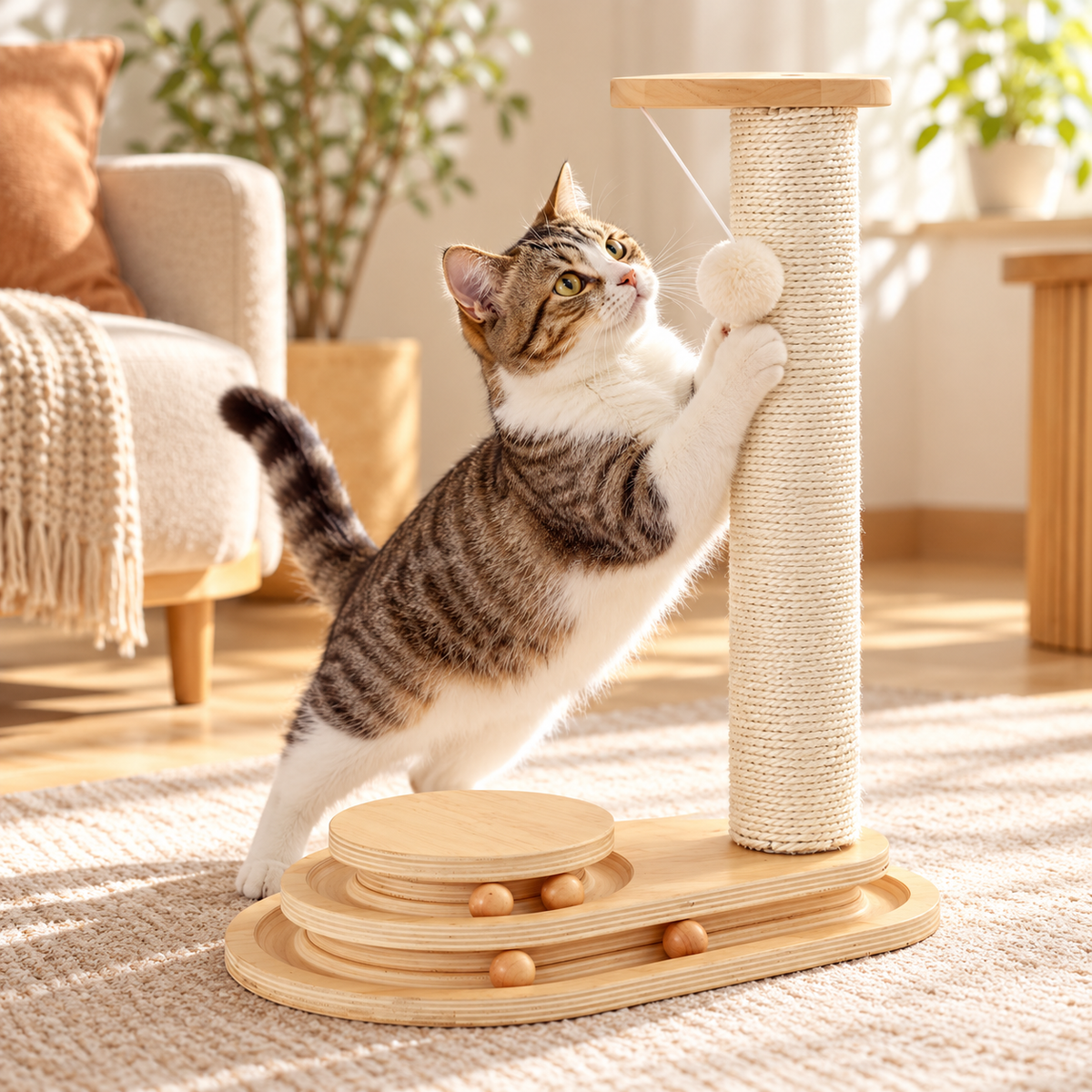 Rope-wrapped scratching post