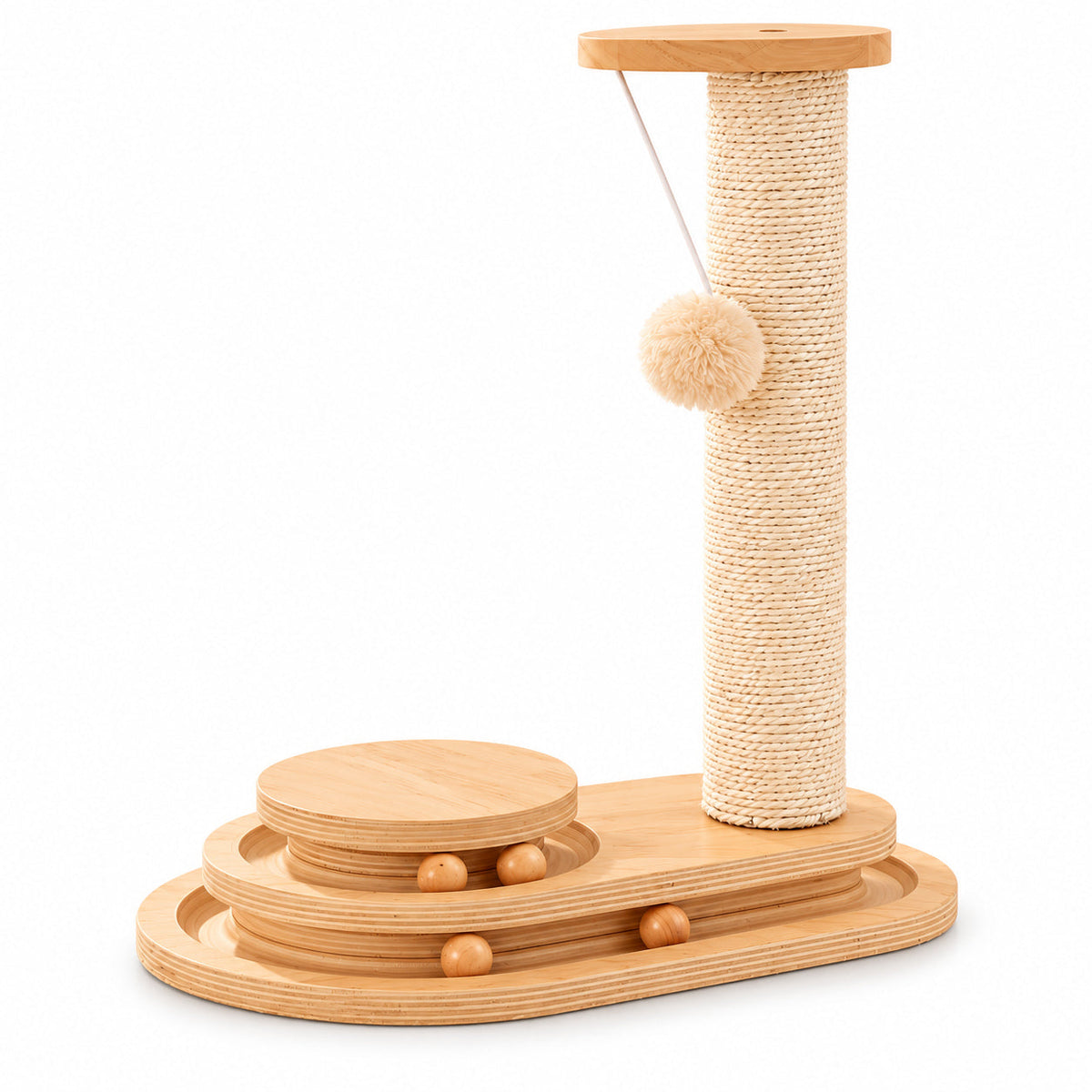 Wooden Cat Scratching Post with Ball Track — product on white background