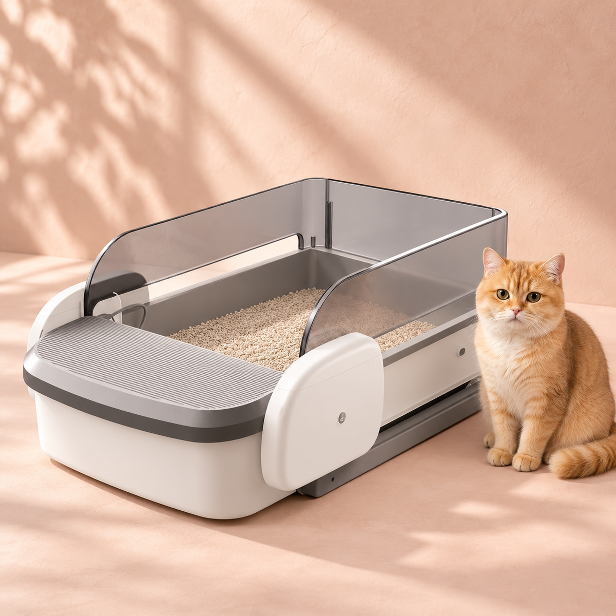 Mewlow litter with a cat in a soft pastel setting